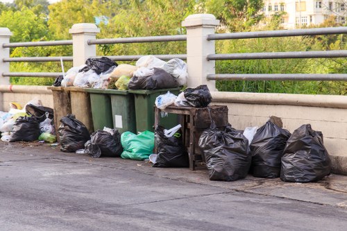 Business waste disposal containers arranged neatly